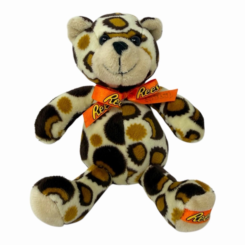 Reese's Peanut Butter Cups Leopard Print Plush Bear‎ Orange Brown Collectible